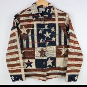 Coldwater Creek Vintage Tapestry patriotic american flag stripes stars jacket M